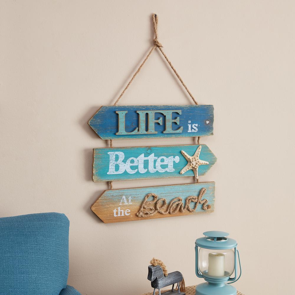 Danya B Caribbean Blue Hanging Beach Sign With Quote Life