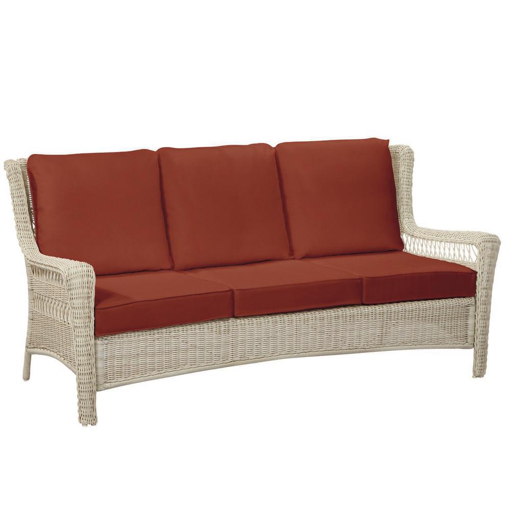 Hampton Bay Park Meadows Off White Wicker Outdoor Patio Sofa With