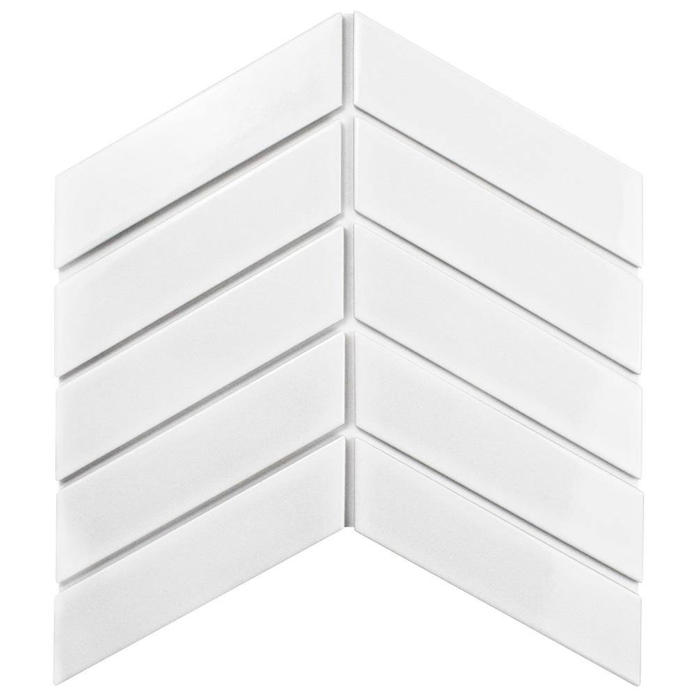 Merola Tile Metro Soho Chevron Glossy White 1 3 4 In X 7 Porcelain Floor And Wall Sq Ft Pack