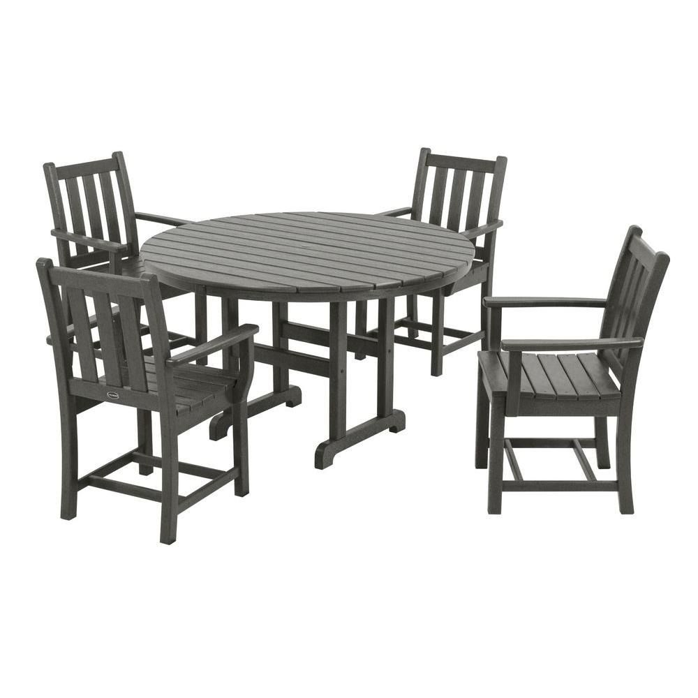 Plastic Patio Furniture Resin Round Dining Sets Traditional Garden Slate Grey 5 Piece Plastic Outdoor Patio Dining Set