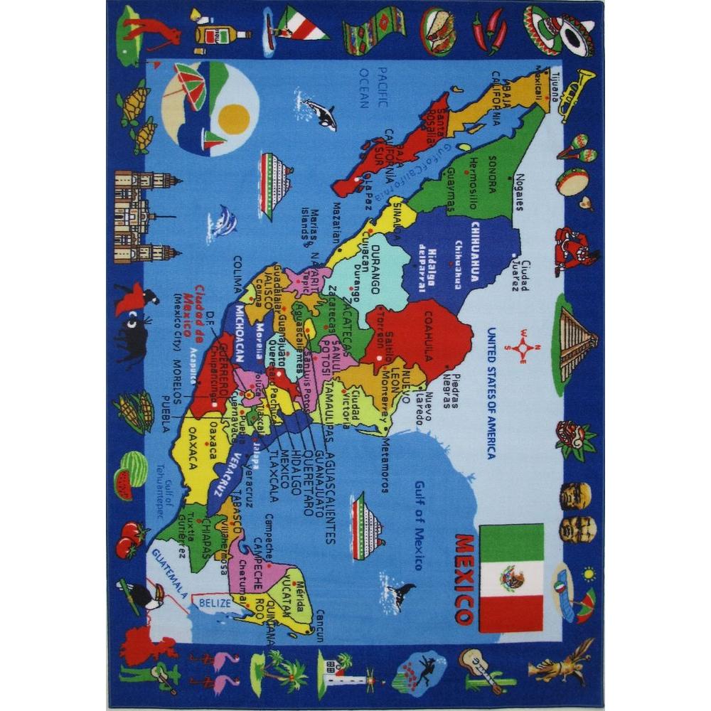 Best Rated Coastal 5 X 8 Water Resistant Area Rugs Fun Time Map Of Mexico Multi Colored 5 Ft X 8 Area Rug