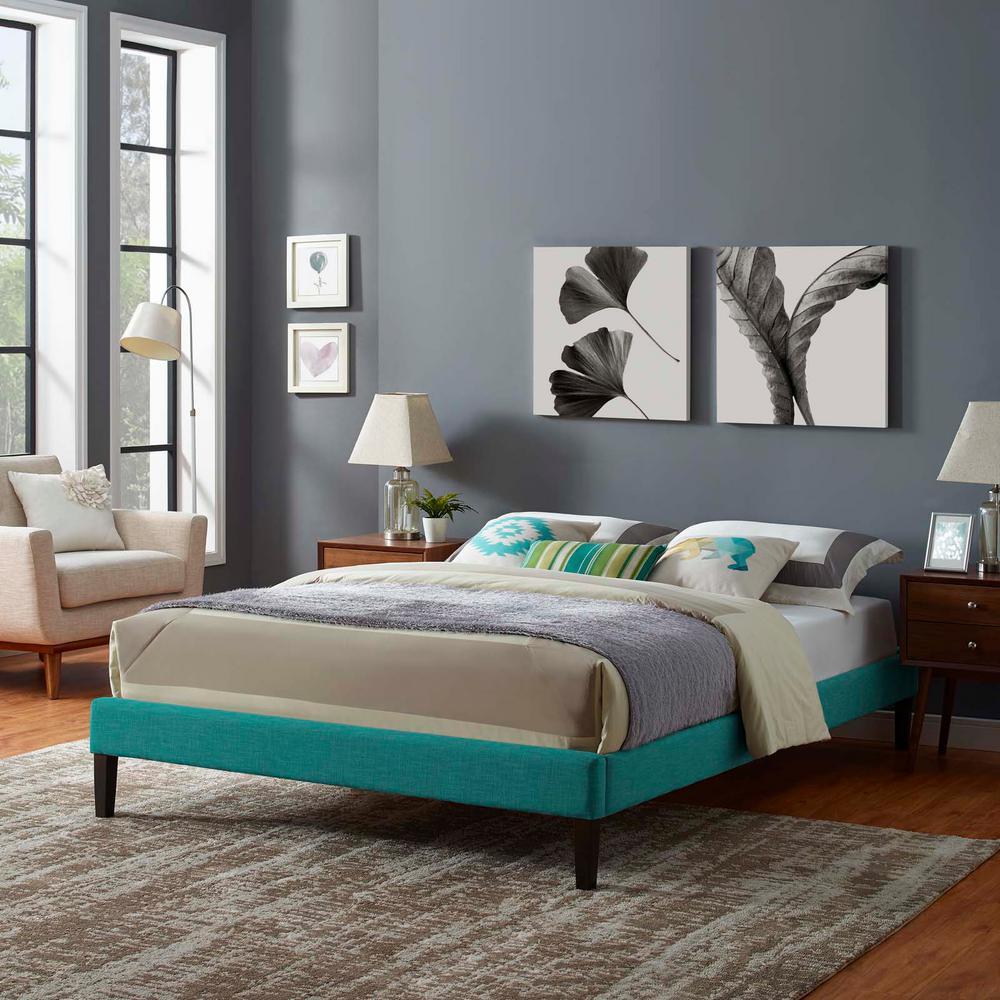 MODWAY Tessie Teal Queen Upholstered Fabric Bed Frame with ...