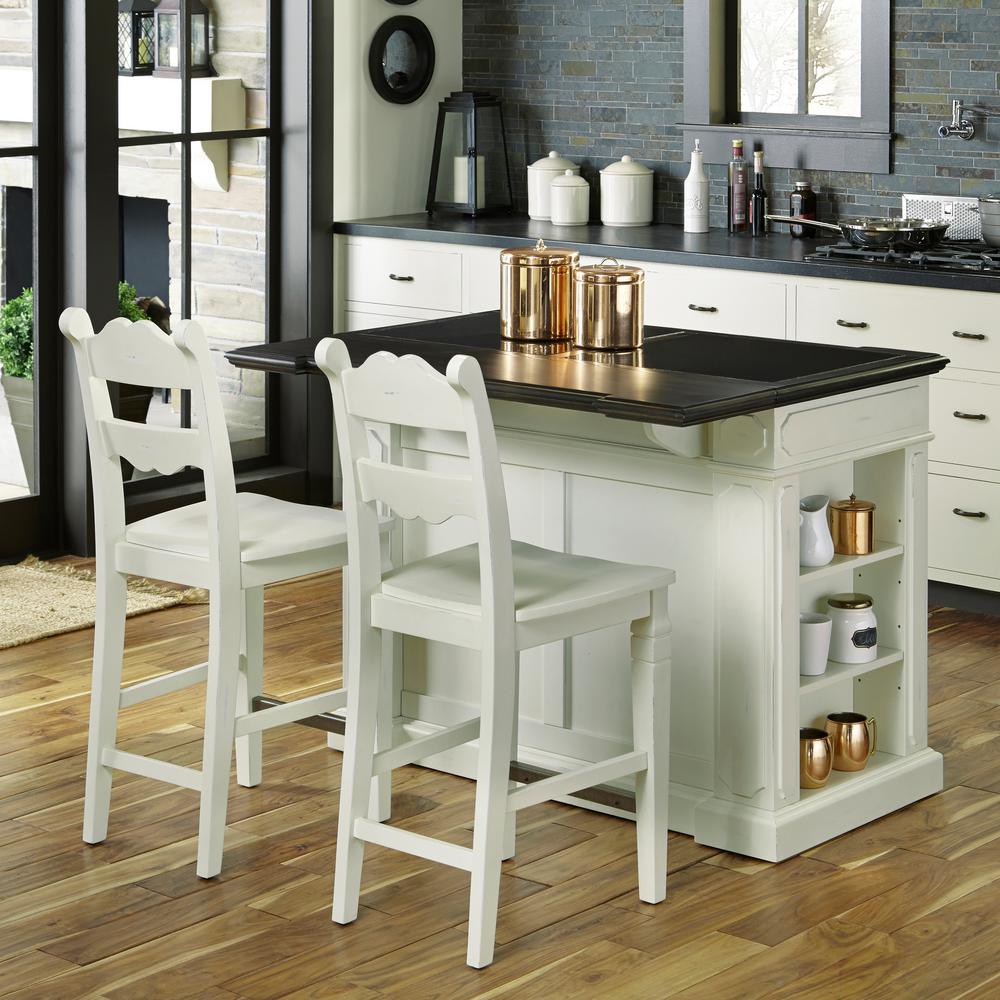 Home Styles Fiesta Weathered White Kitchen Island With Seating