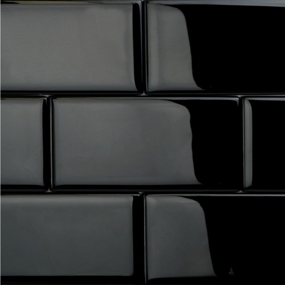 Glass Floor Black Tile Flooring The Home Depot Contempo Classic Black Polished 3 In X 6 8 Mm Glass Subway
