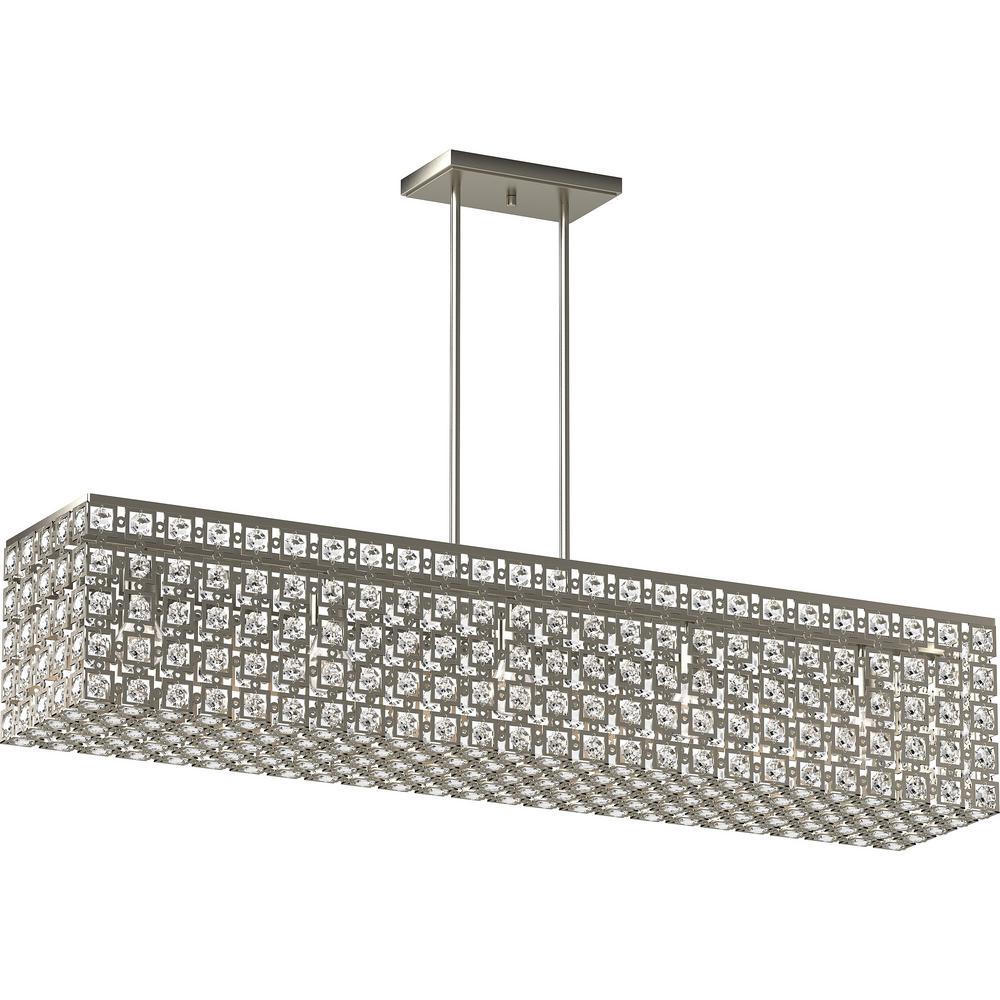 Volume Lighting 5 Light Indoor Brushed Nickel Square Rectangle Kitchen Island Pendant Chandelier W Sparkling Glass Diamond Crystals V5215 33 The Home Depot