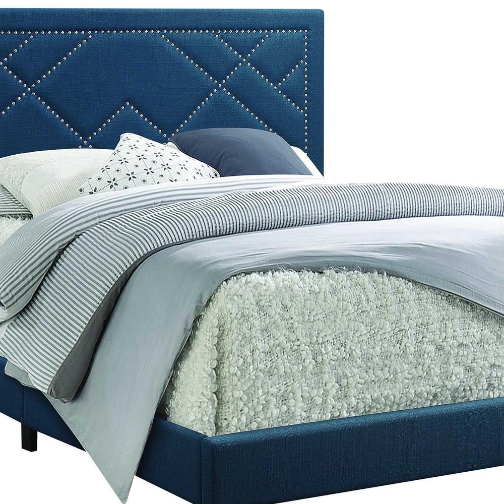 Amelia Dark Teal Fabric Queen Upholstered Bed Wood Leg Bed
