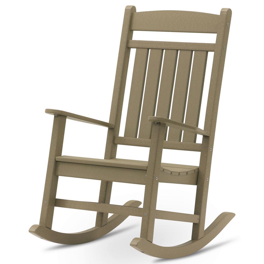 Durogreen Classic Rocker Weathered Wood Plastic Outdoor Rocking Chair Cr4322ww The Home Depot