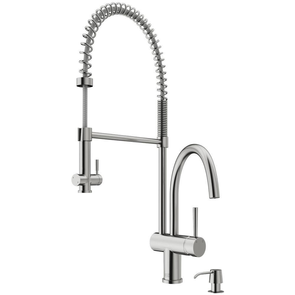 Vigo Dresden Single Handle Pull Down Sprayer Kitchen Faucet With Soap Dispenser In Stainless Steel