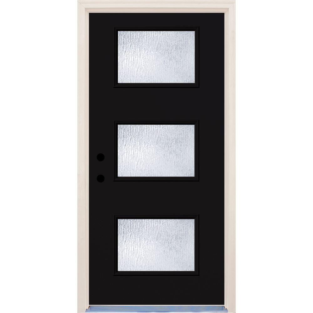 Painted Fibergl Doors Front The Home Depot 36 In X 80 Right Hand Inkwell 3 Lite Rain Gl Painted
