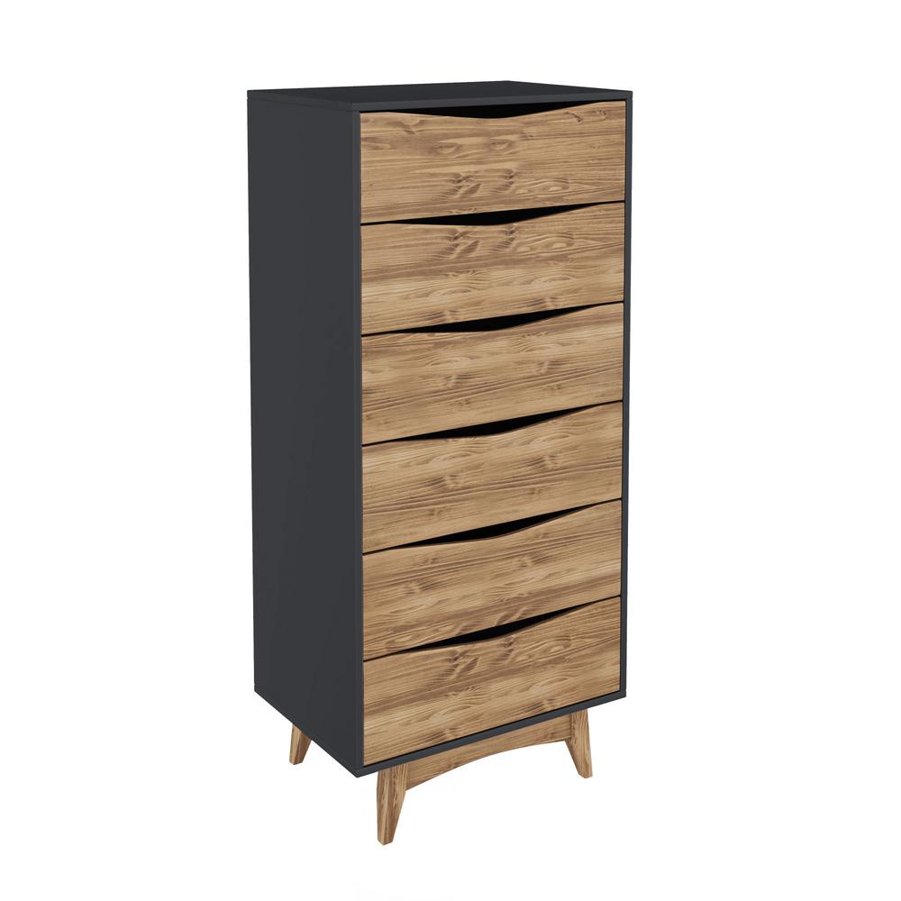 Manhattan Comfort Hamilton 53 54 In Tall 6 Drawer Dark Grey And Tall 6 Drawer Dark Grey And Wood Dresser