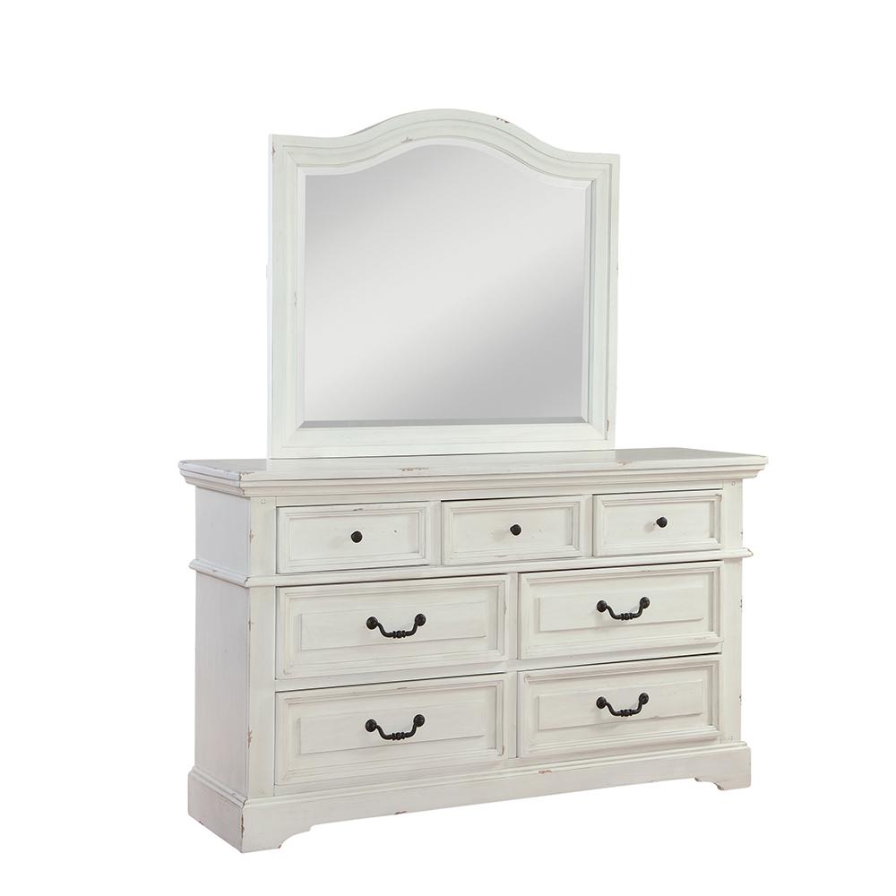 American Woodcrafters Stonebrook 7 Drawer Antiqued White Dresser