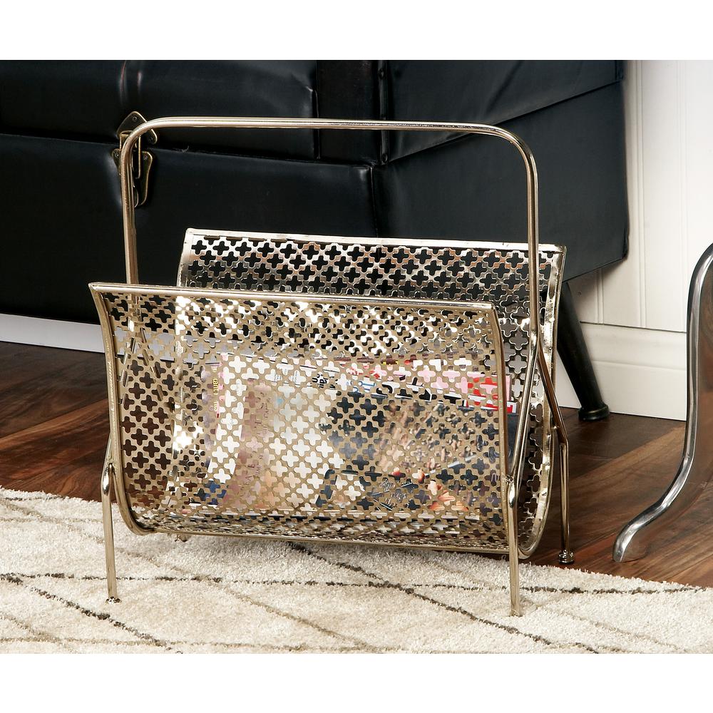 Litton Lane Gold Metallic Metal Freestanding Magazine Rack 85467 Gold Metallic Metal Freestanding Magazine Rack