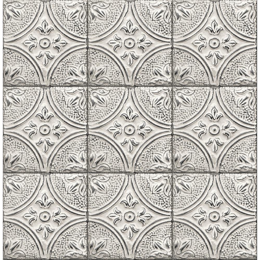 Tin Ceiling Look Wallpaper White//Gilver