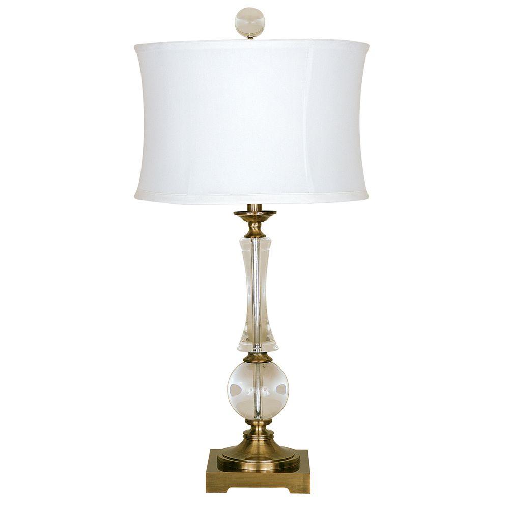 28 In Crystal And Antique Brass Table Lamp With White Sewn Shade Crystal And Antique Brass Table Lamp With White Sewn Shade