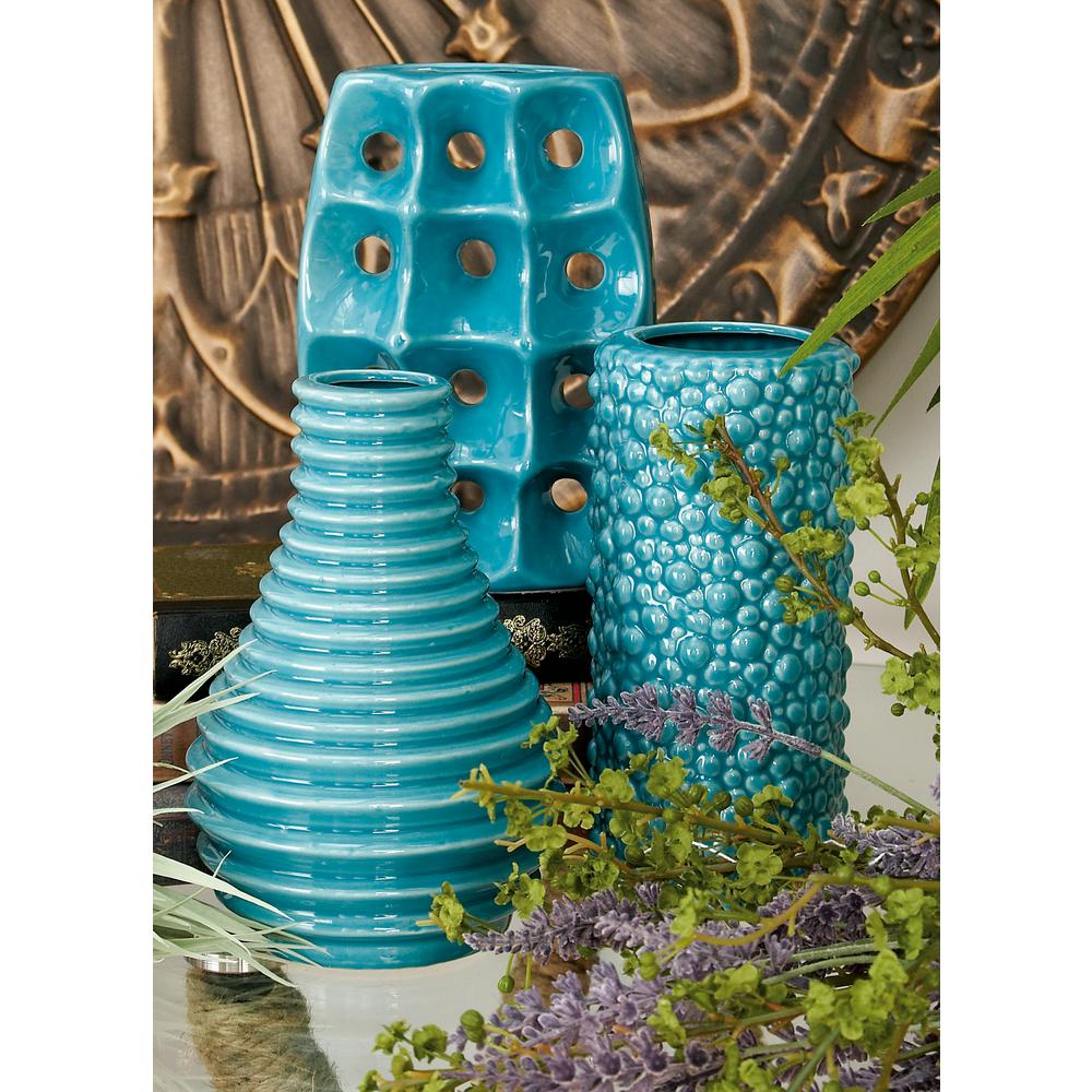 LITTON LANE 12 in. Modern Midnight Blue Ceramic Decorative Vases (Set