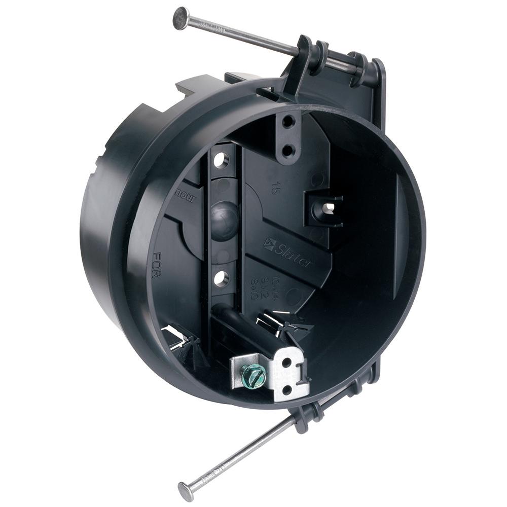 Slater New Work Plastic 4 In Round Ceiling Box With Thread Mounting Holes And Auto Clamps