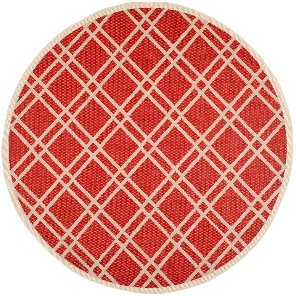 Round Outdoor Rugs The Home Depot Courtyard Red Bone 8 Ft X Indoor Outdoor Round Area