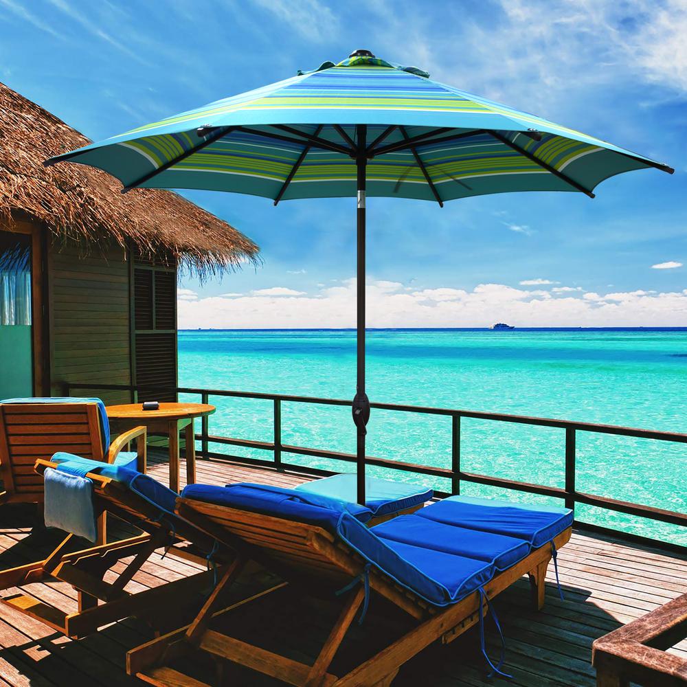 Abba Patio 9 Ft Market Patio Umbrella Steel Pole With Auto Tilt And Crank Turquoise Stripe 8 Ribs Abba9388ctalbs The Home Depot