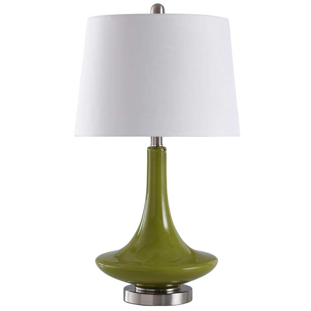 StyleCraft 26 in. Green Table Lamp with White Hardback Fabric Shade ...