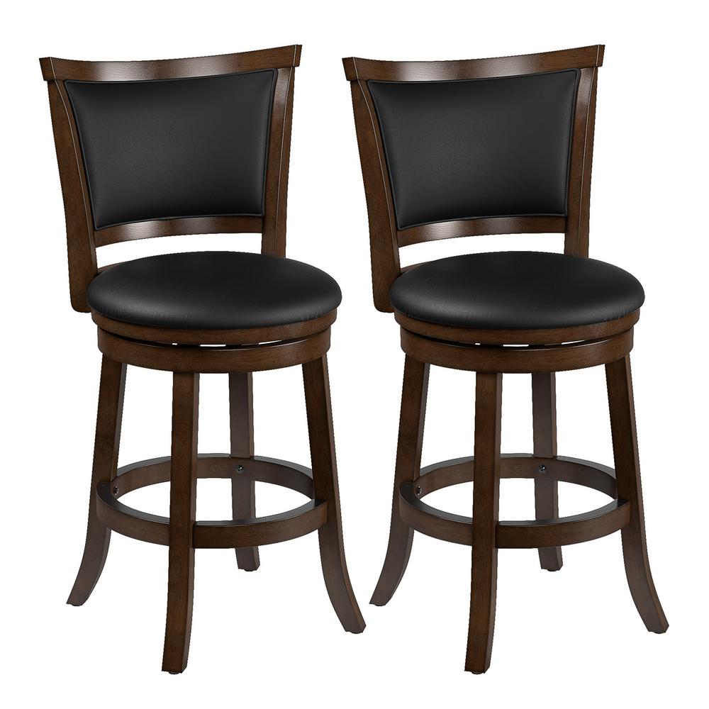 Corliving Woodgrove 25 In Counter Height Swivel Bar Stools With Black Bonded Leather Seat And Backrest Set Of 2 Dwg 104 B The Home Depot