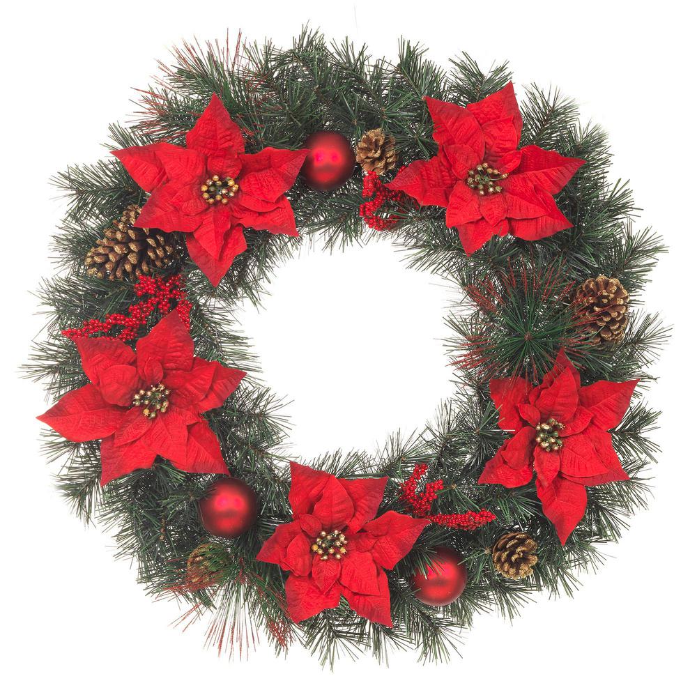 unlit artificial christmas mixed pine wreath with red poinsettias and pinecones - How To Decorate Artificial Christmas Wreath unlit artificial christmas mixed pine wreath with red poinsettias and pinecones - How To Decorate Artificial Christmas Wreath
