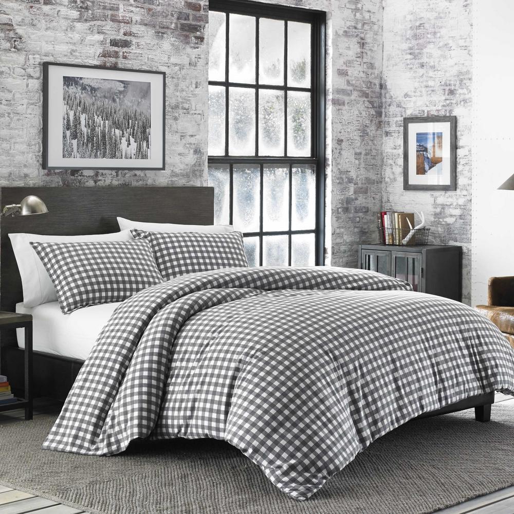 Ed Bauer Preston 3 Piece Gray Plaid Cotton Blend King Comforter Gray Plaid Cotton Blend King Comforter