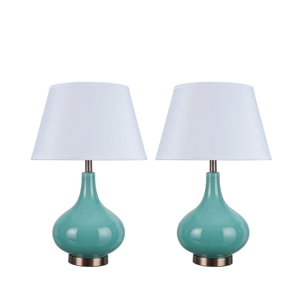 Aspen Creative Corporation 23 In Turquoise Glass Table Lamp With Hardback Empire Shaped Shade White 2 Pack