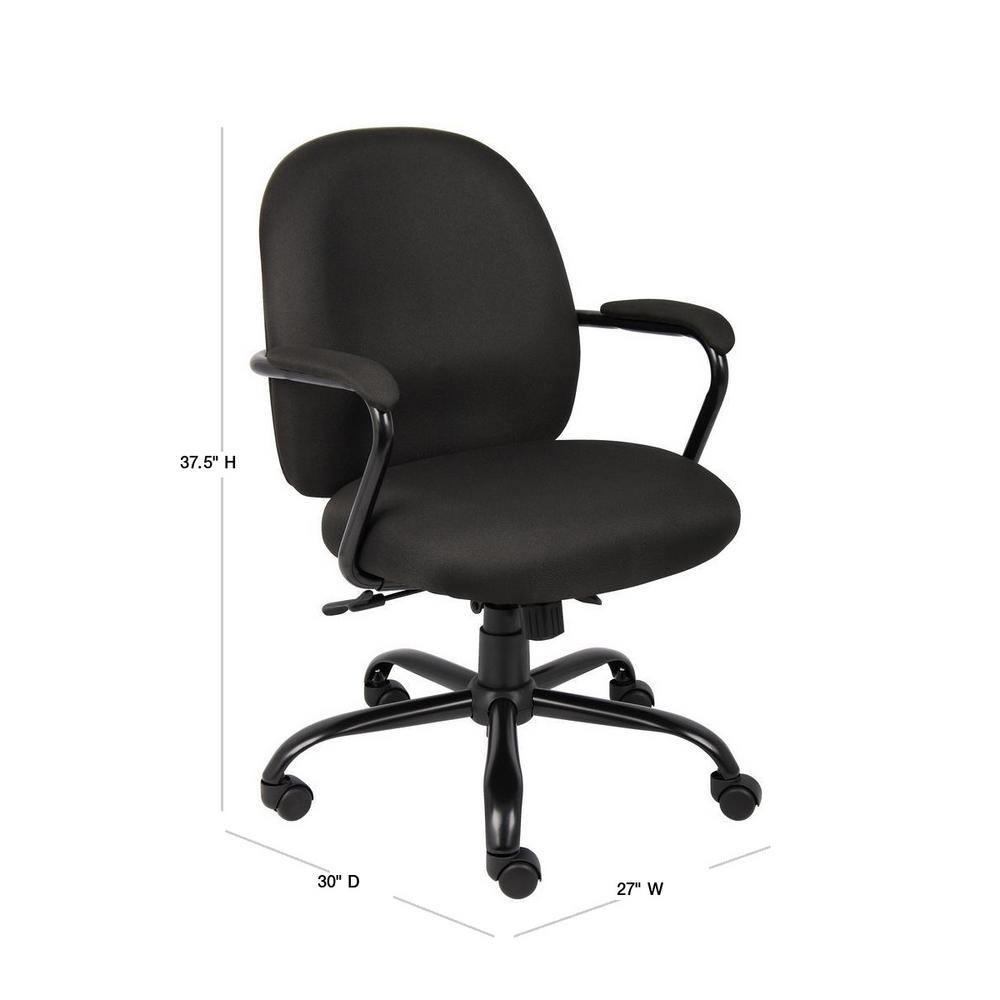 Boss Office Manager Desk Chair Black Crepe Fabric Black Steel Frame And Base Padded Arms 300 Lbs Capacity Pneumatic Lift B670 Bk The Home Depot