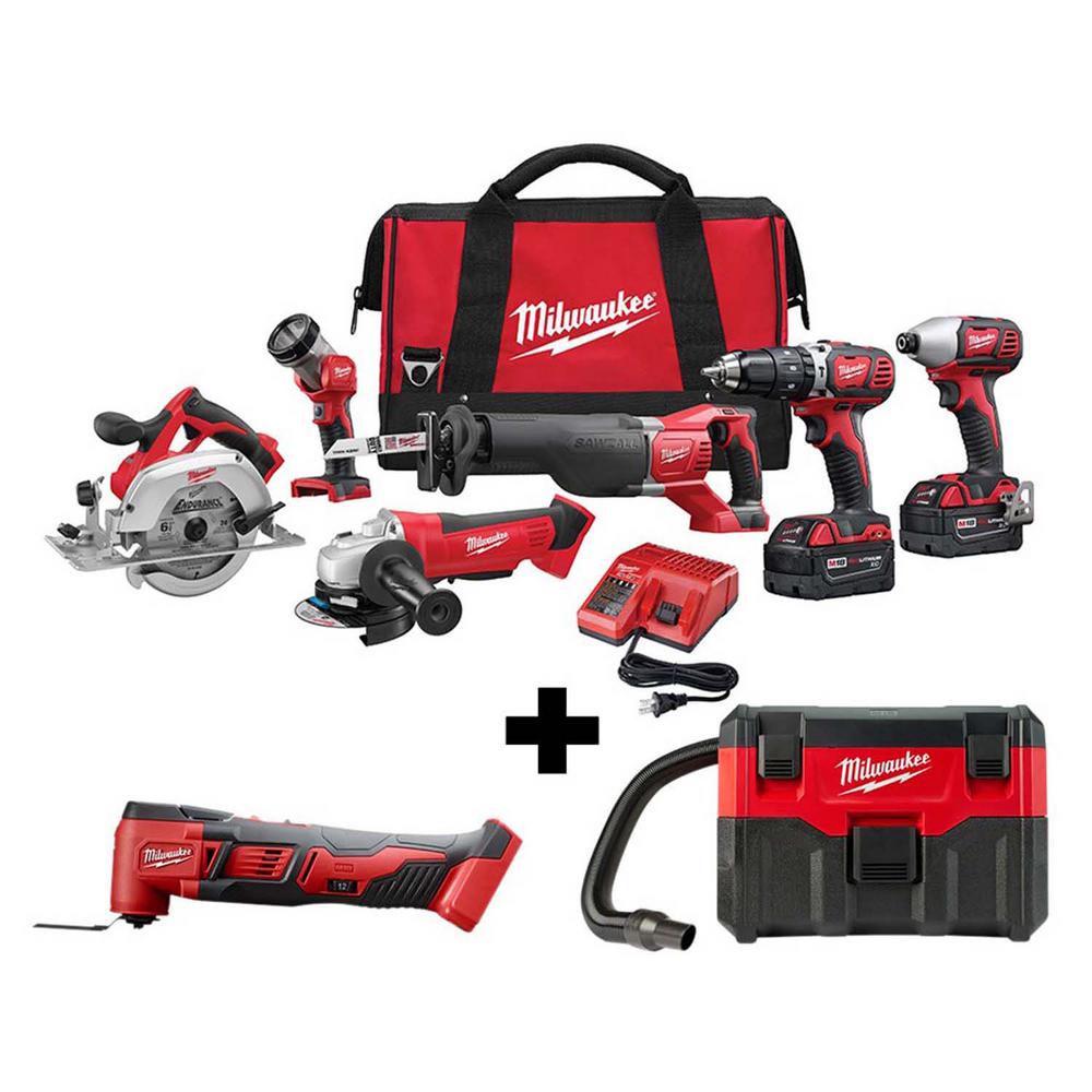 tool combo m18 milwaukee multi kit cordless power 2696 2626 volt kits lithium ion vacuum wet dry