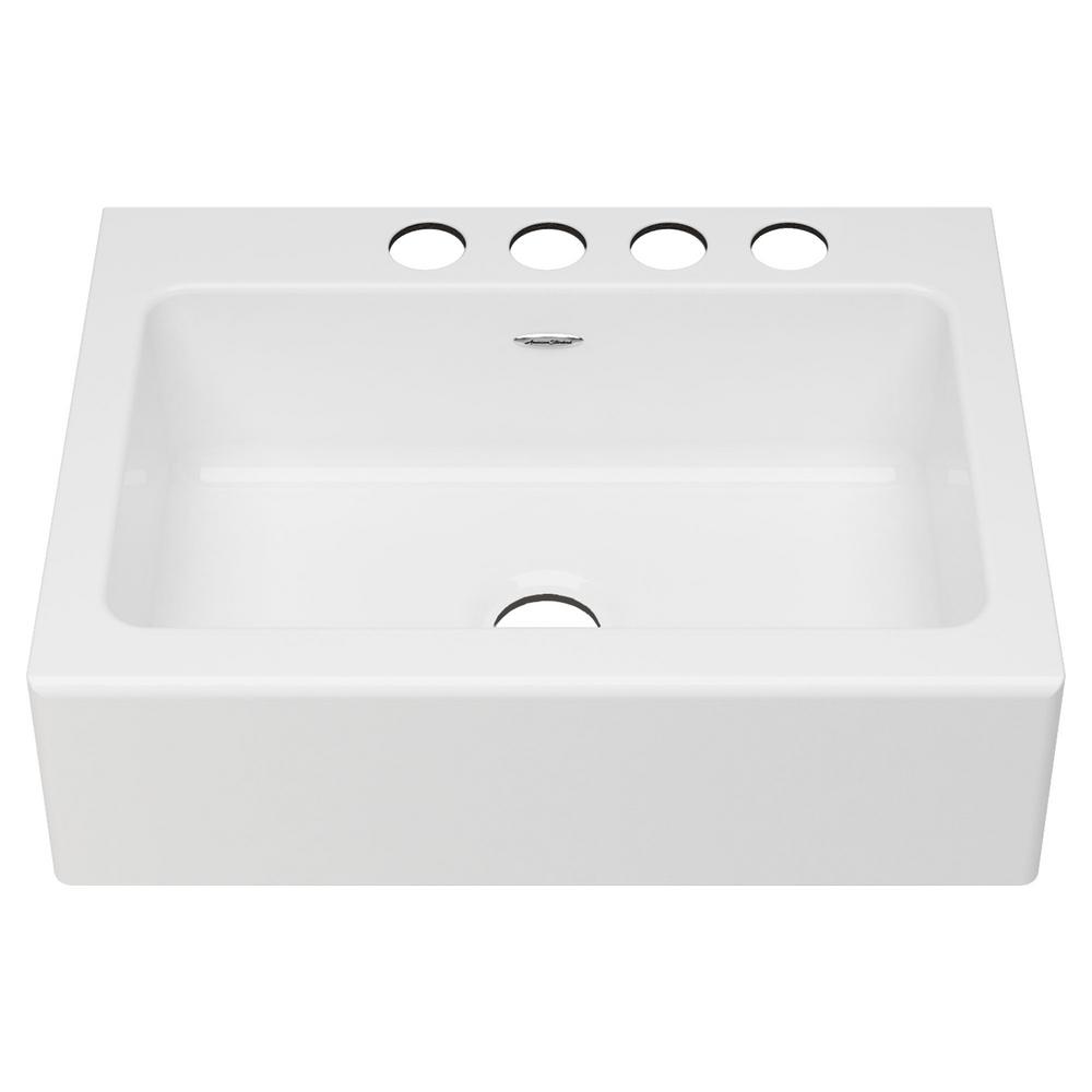 American Standard Delancey Apron Front Cast Iron 30 In 4 Hole Single Bowl Kitchen Sink In Brilliant White