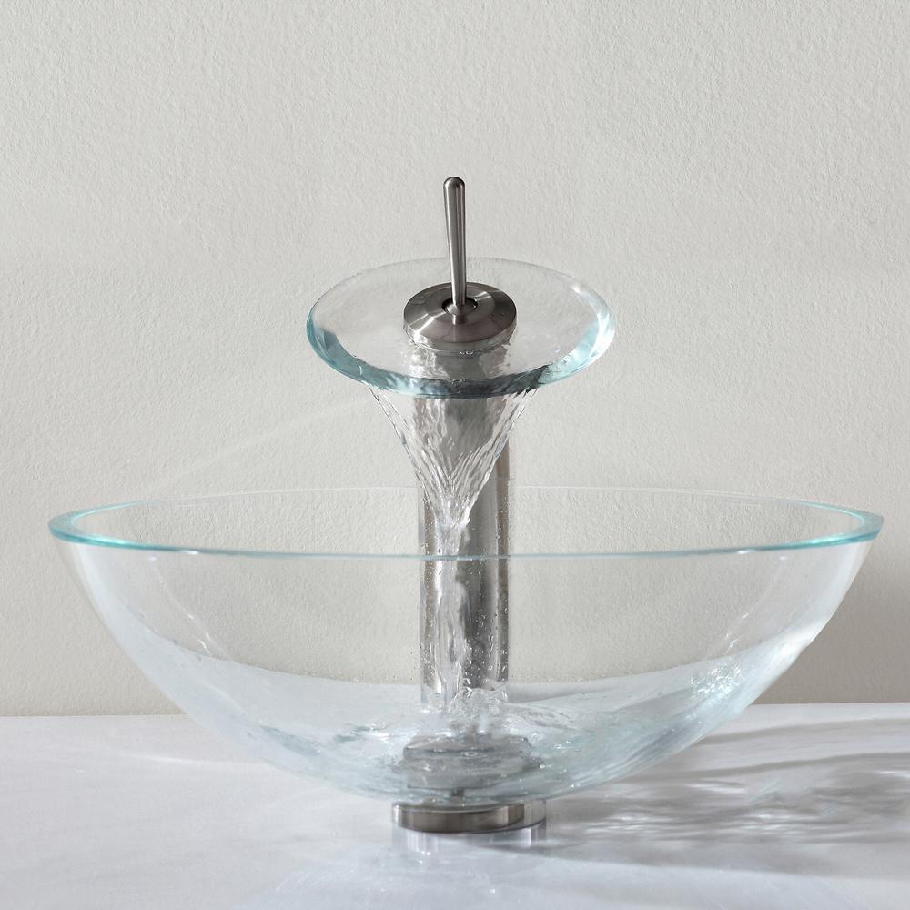 Kraus Single Hole Single Handle Low Arc Glass Waterfall Vessel