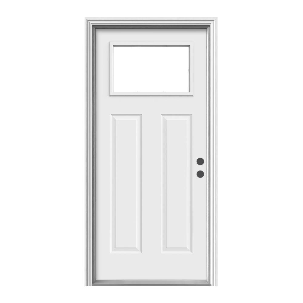 Jeld Wen 36 In X 80 In 1 Lite Craftsman Primed Steel Prehung Left Hand Inswing Front Door W