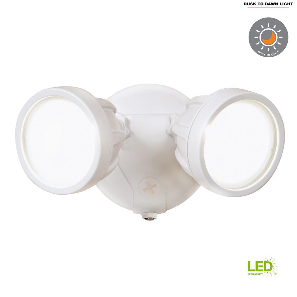 Halo Outdoor Security Lighting The Home Depot White Outdoor Integrated Led Round Twin Head Security Flood Light With Dusk To Dawn Photocell