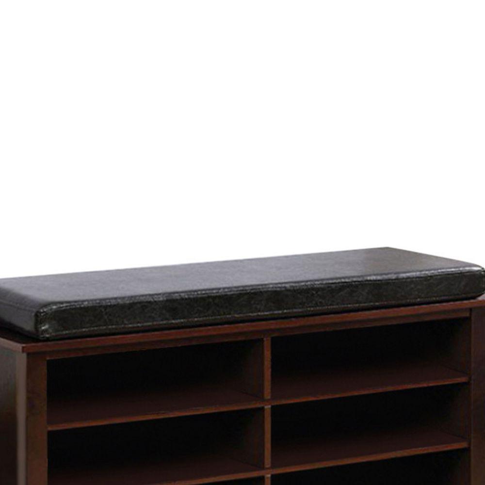 Benjara 18 25 In H X 40 5 In W 12 Pair Cherry Brown Wooden Shoe Rack Bench With 6 Shelves Bm123557 The Home Depot