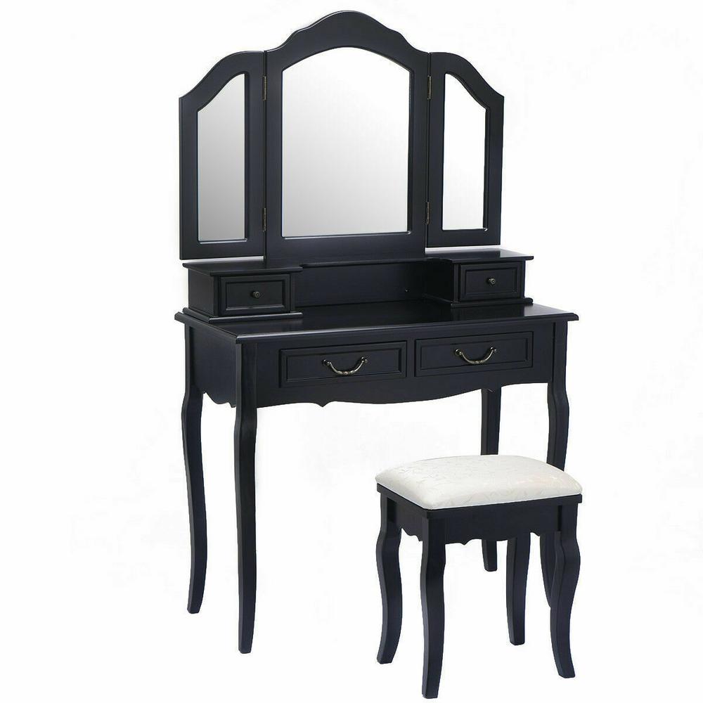 Costway 2 Piece Black Living Room Set Tri Folding Mirror Wood Costway 2 Piece Black Living Room Set