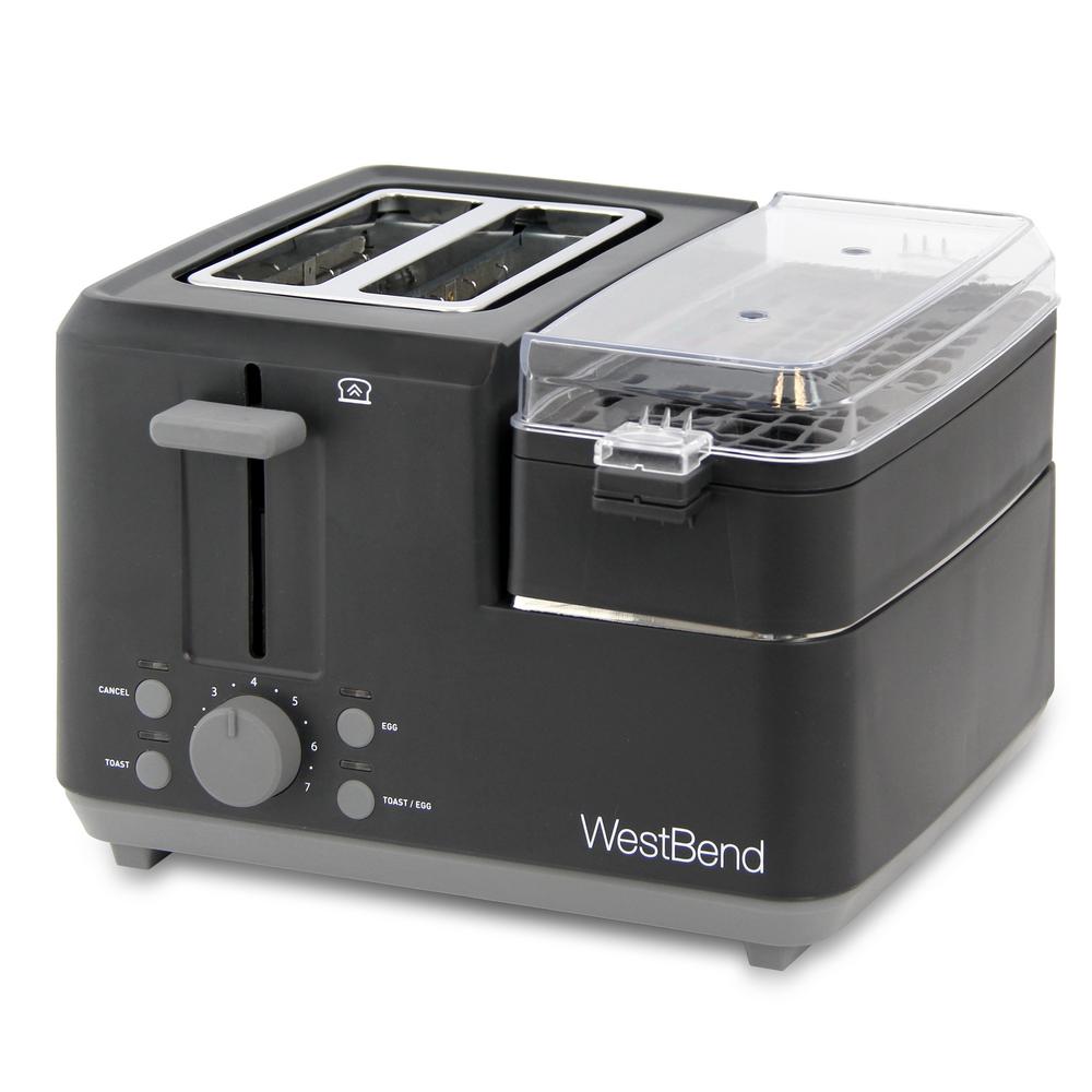 West Bend 2Slice Black Breakfast Station Egg Cooker Poacher and Wide