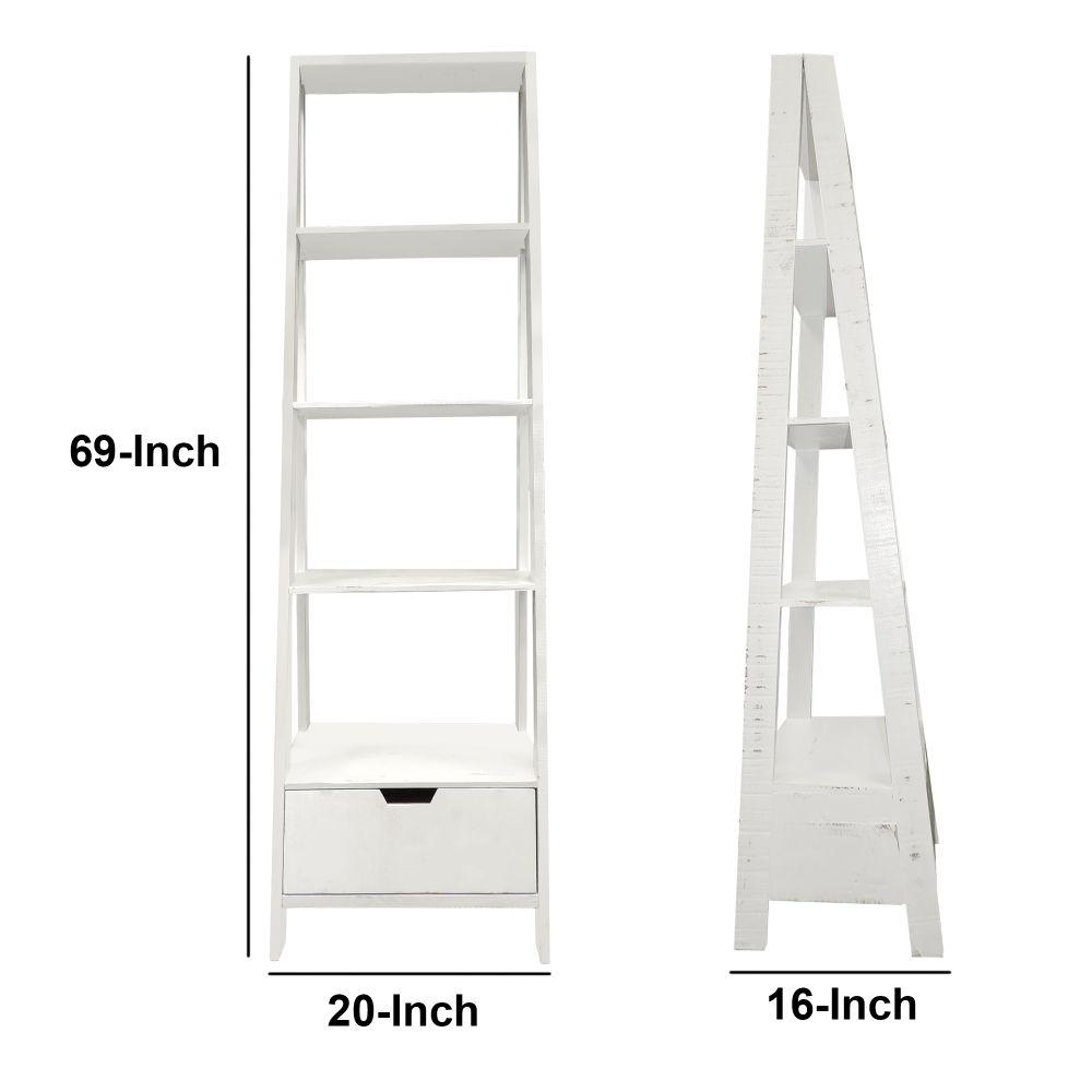 The Urban Port 69 In White Wood 4 Shelf Ladder Bookcase With Open