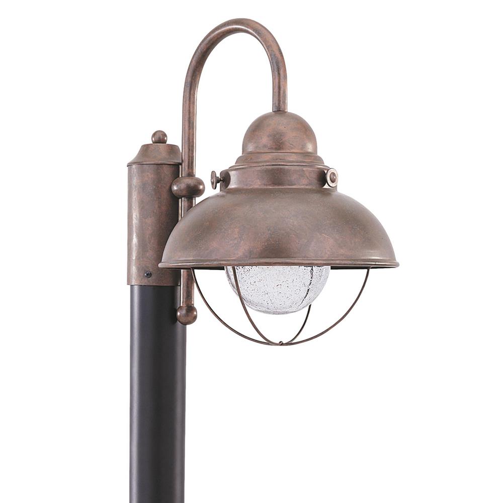 Copper Post Lighting Outdoor The Home Depot Sebring Outdoor Weathered Copper Integrated Led Post Light
