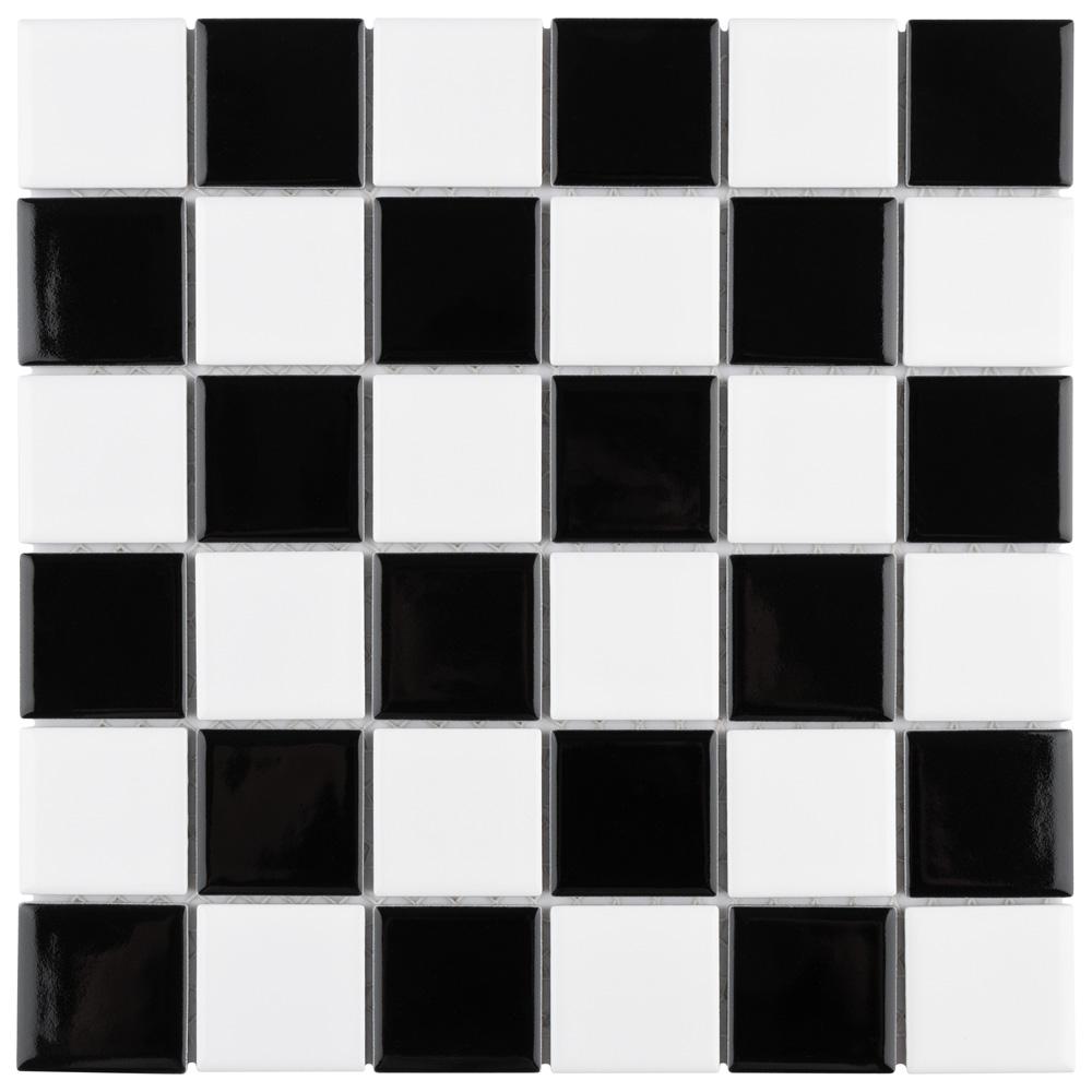 Merola Tile Metro Quad Checkerboard Glossy Black/White 11