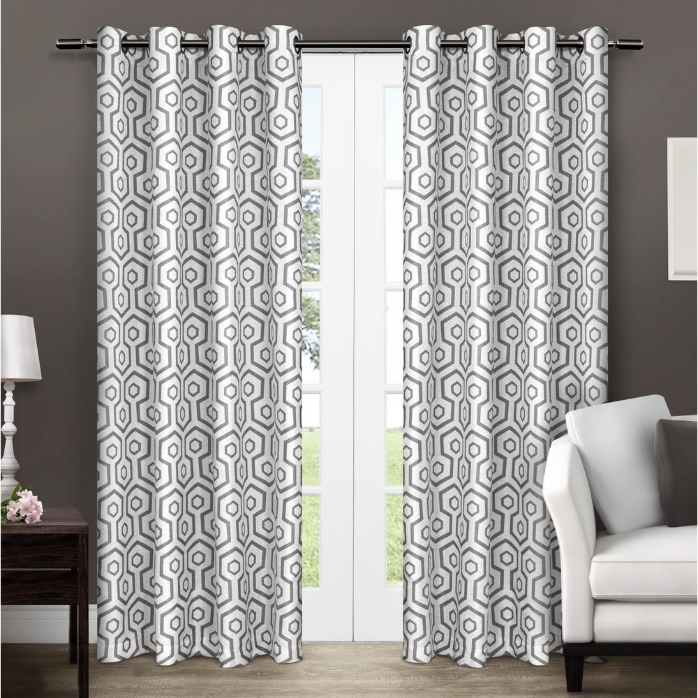 Trike Black Pearl Geometric Thermal Grommet Top Window Curtain