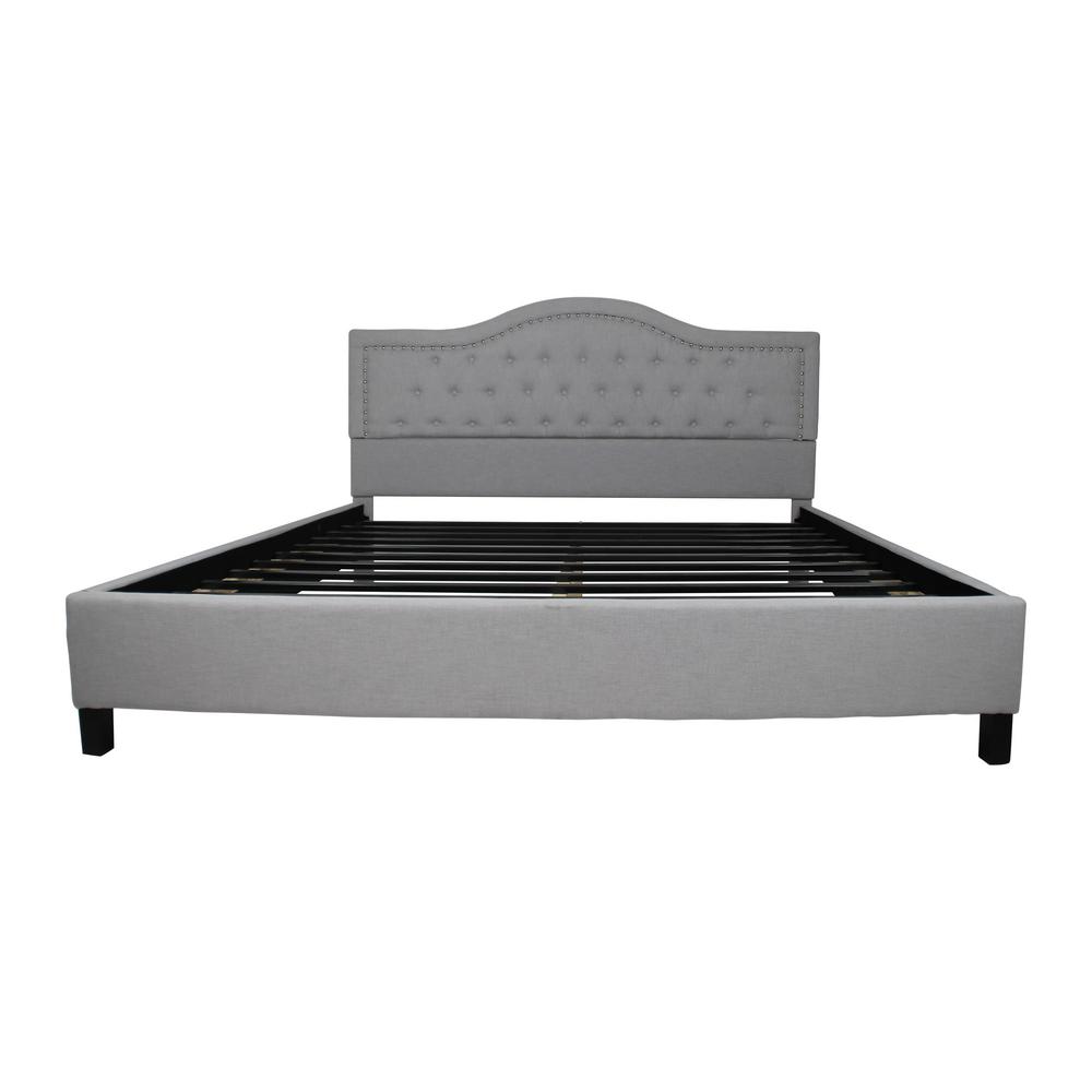 King Bed Frames Box Springs Bedroom Furniture The Home Depot Dante King Size Tufted Light Gray Fabric And Wood Bed Frame With Stud Accents
