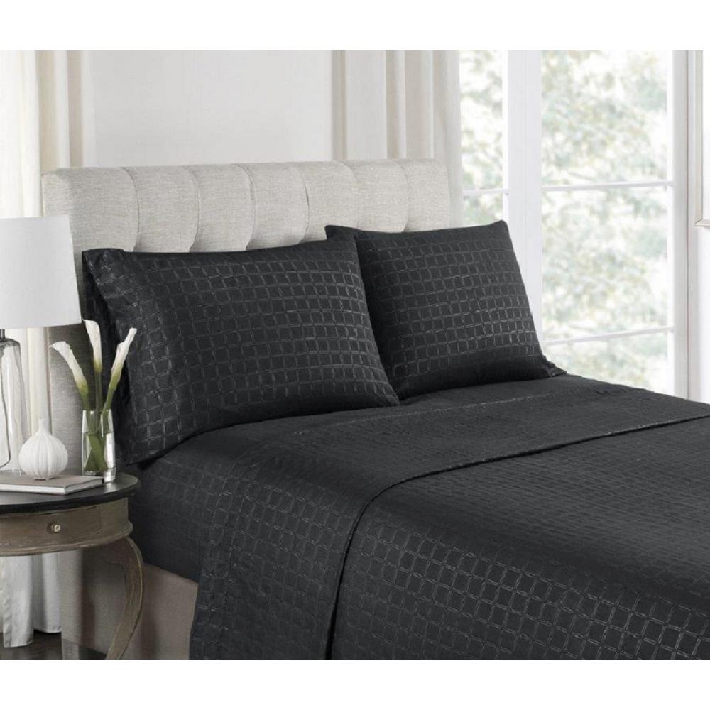 Queen Bed Sheets Pillowcases Shams Bedding Bath The Home 4 Piece Black Embossed Microfiber Queen Sheet Set