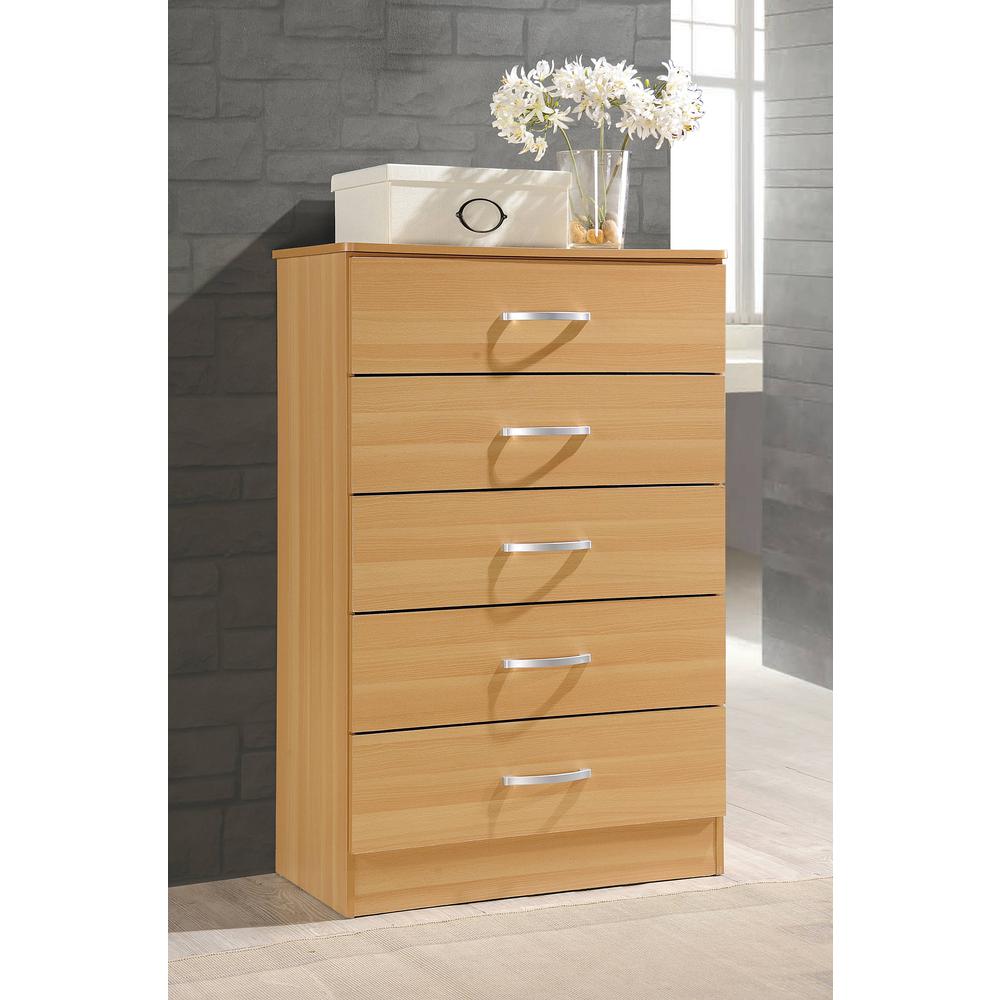 Hodedah 5 Drawer Beech Chest Hi5dr Beech The Home Depot