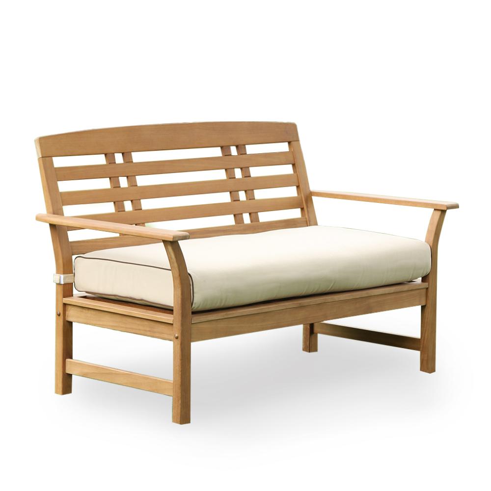 Cambridge Casual Belize Teak Wood Outdoor Loveseat With Taupe Cushions