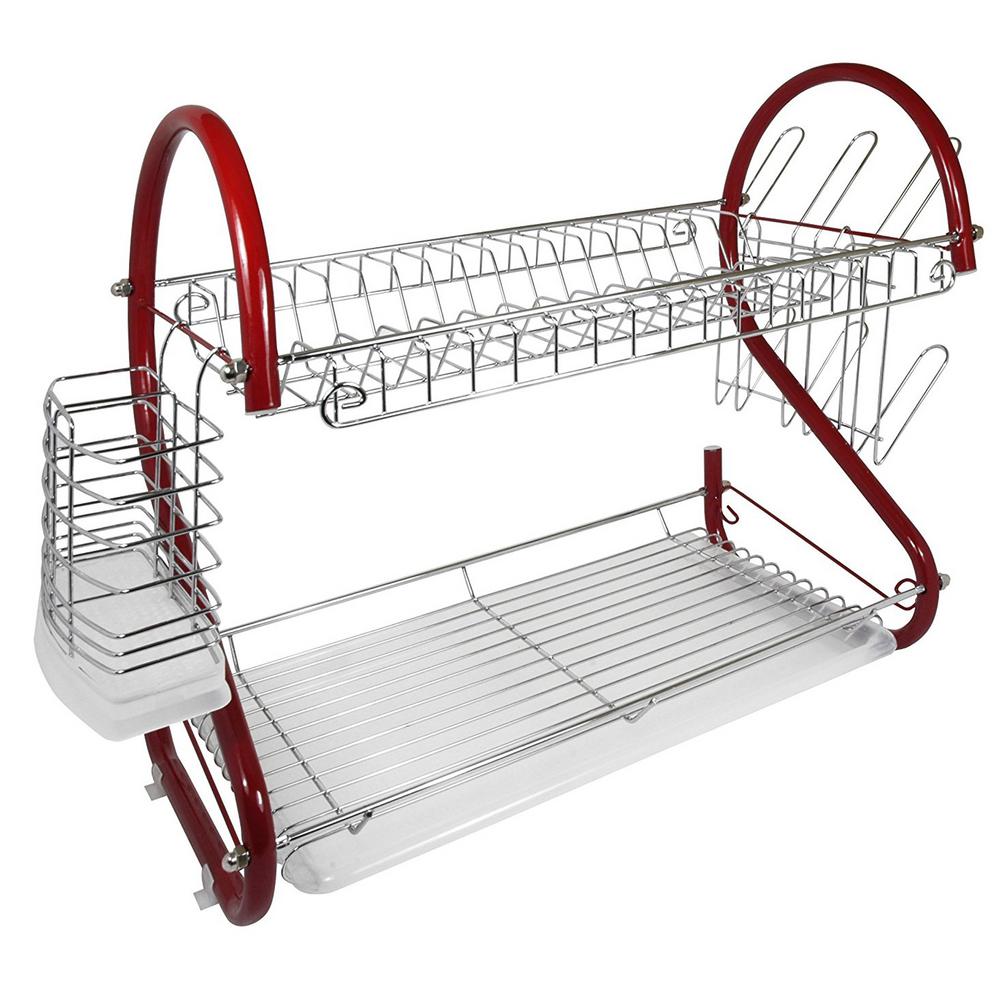 Better Chef 16 in. 2Tier Red Chrome Plated Standing Dish Rack