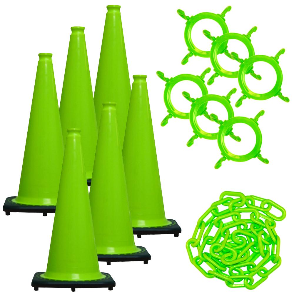 Traffic Cone and Chain Kit Height MR CHAIN 93277-6 28 in Safety Green