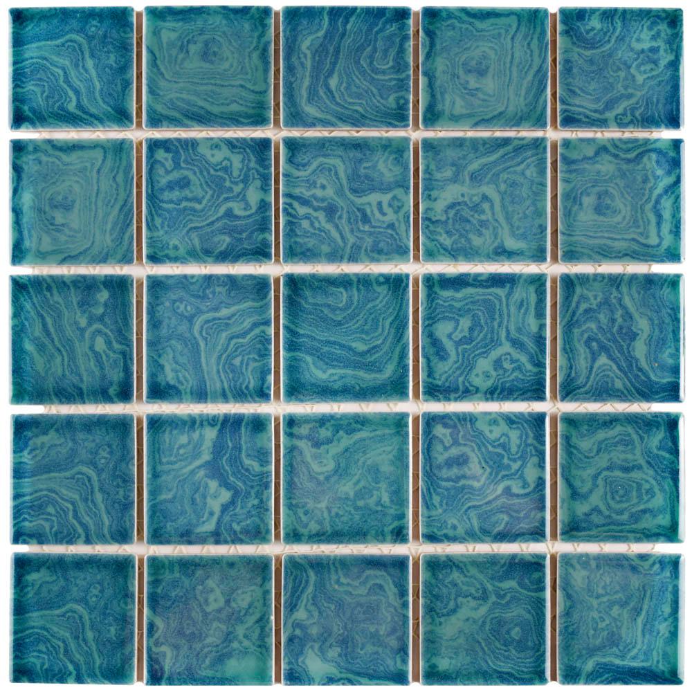 Merola Tile Resort Coral Blue 12 in. x 12 in. x 5 mm Porcelain Mosaic ...