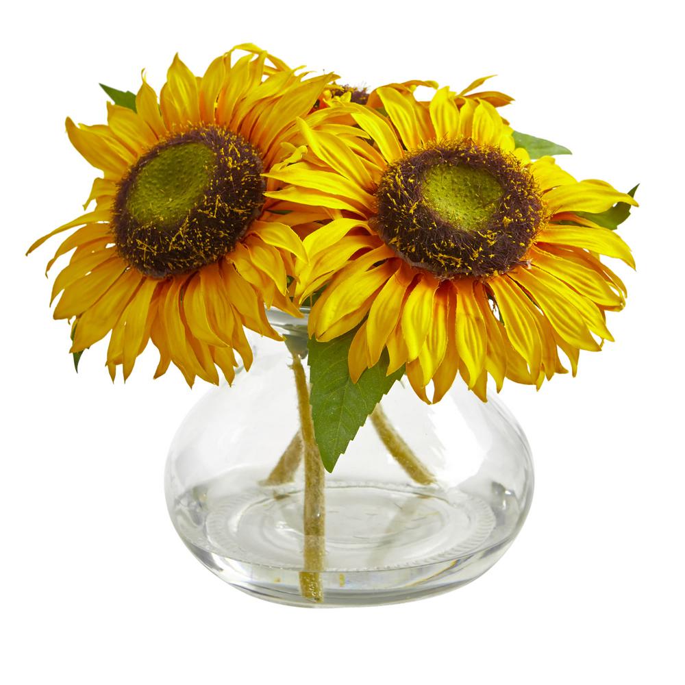 Nearly Natural Indoor Sunflower Artificial Arrangement in Glass Vase