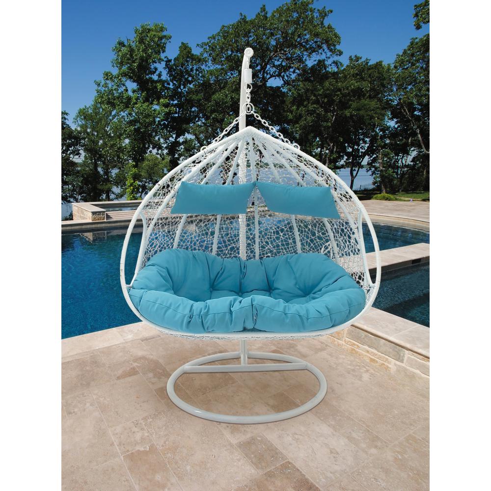 Litton Lane White And Aqua Outdoor Double Pod Lounge Chair With Litton Lane White And Aqua Outdoor Double Pod Lounge Chair With Decorative Weave Rattan Texture