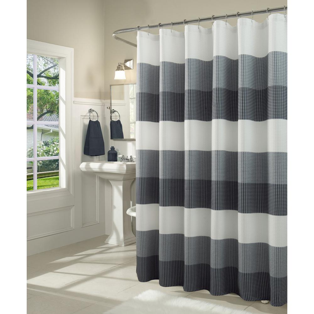 Dainty Home Flamenco 72 In Blue Ruffled Fabric Shower Curtain